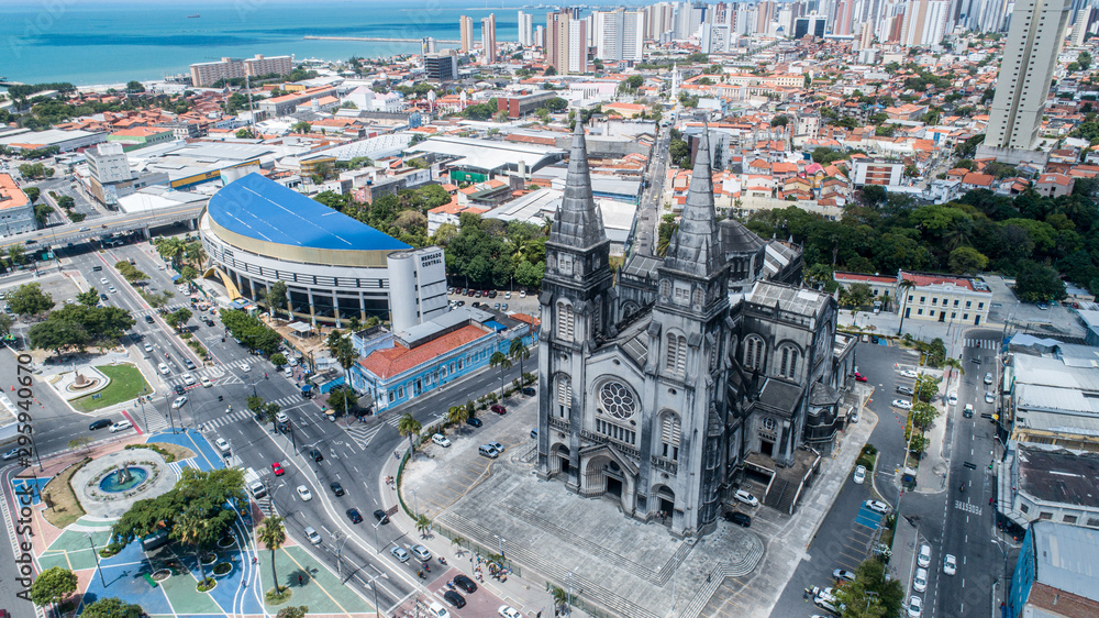 Fortaleza, Ceara / Brazil - Circa Octuber 2019: Metropolitana Cathedral in Fortaleza. It took to complete the work forty years beginning in 1938 and was inaugurated in 1978. Brazilian church.