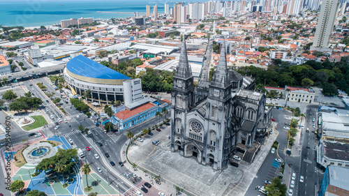 Fortaleza, Ceara / Brazil - Circa Octuber 2019: Metropolitana Cathedral in Fortaleza. It took to complete the work forty years beginning in 1938 and was inaugurated in 1978. Brazilian church.