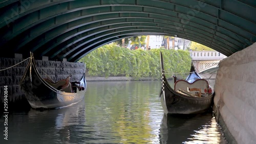 Gondolas Docked Under The Bridge, Eskisehir, Turkey photo