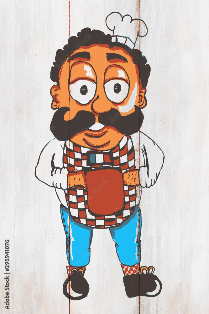 Illustrated chef on the background of a decorative board