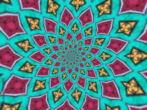 Colorful digital graphic kaleidoscope symmetry mandala style in laser light trial pattern, Tie Dye , spiderweb art abstract background for art projects, banner, business, card, 3D, template