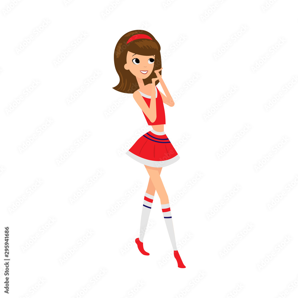 Young girl professional cheerleader brunette in red costume vector illustration Young girl professional cheerleader brunette in red costume vector illustration
