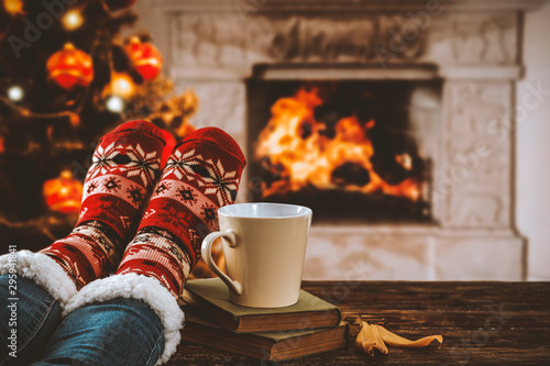 Wallpaper Mural Wooden top with cosy warm home interior with fireplace background. Torontodigital.ca