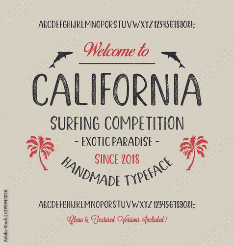  Summer  Font. Hand Made Typeface. Custom handwritten surfers alphabet. Original Letters and Numbers. Clean and Textured Versions Included. Vector.