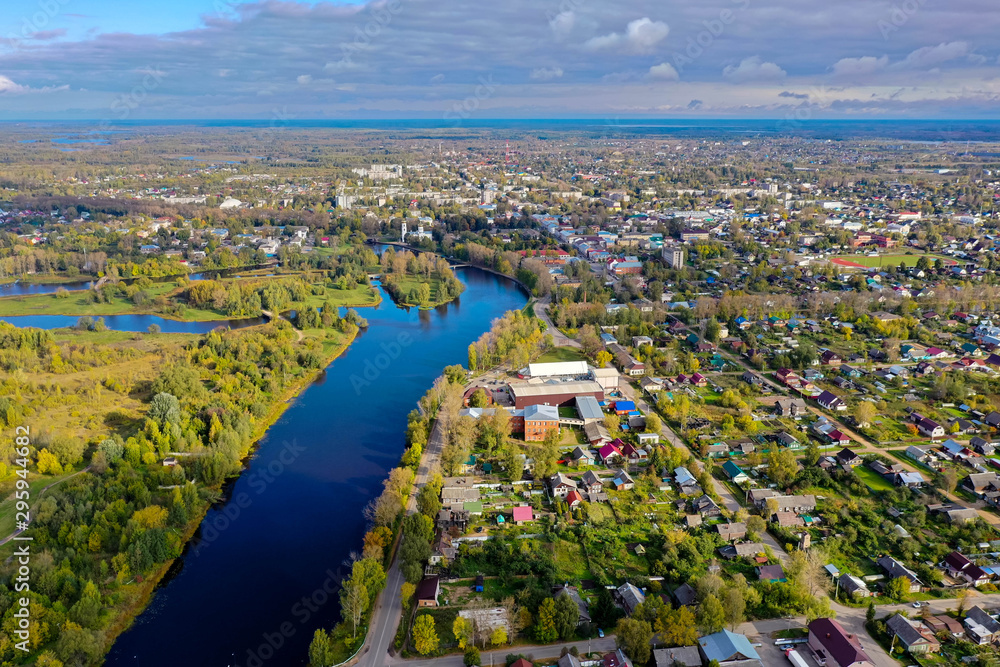 Fototapeta premium Small town from above. Small town aerial.