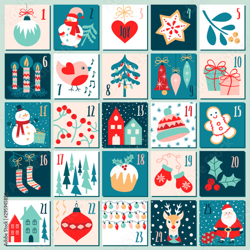 Set of vector templates for Christmas decor. Cute illustration for Advent Christmas calendar.