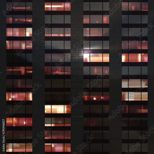 Modern office skyscraper seamless (horizontally and vertically) pattern, simple glass, metal, concrete hight technology buildings, dark and light windows at night, very high resolution, easy design