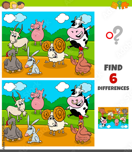 differences game with funny farm animal characters
