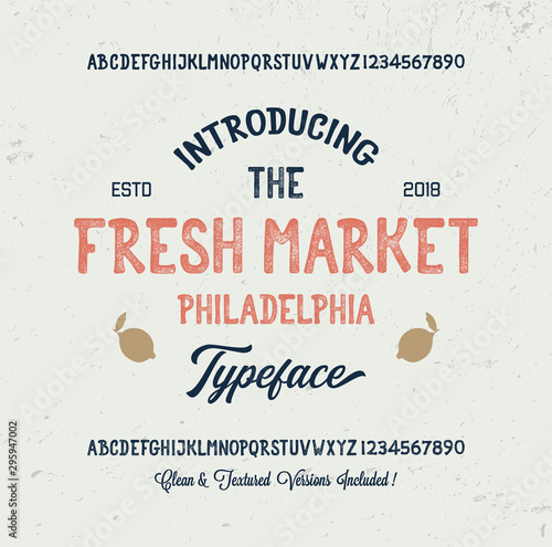  Original Handmade Font. Retro Typeface. Clean & Textured Versions Included. Vector Illustration.