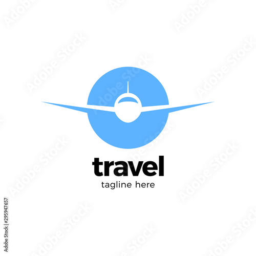 A traveling vector logo with the concept of a plane in globe circle shape. modern abstract and elegant design