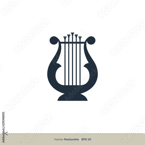 Valokuvatapetti Harp Icon Vector Logo Template Illustration Design