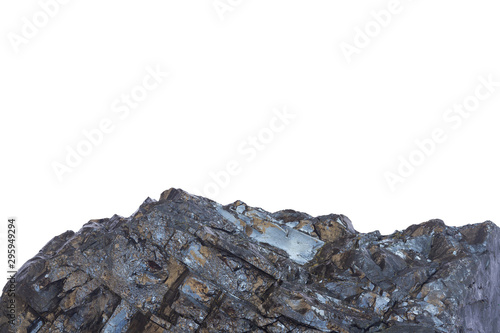 Black coal ore close-up with soft focus. Anthracite coal bar isolaned on white. Natural black coal bar for design. Industrial coal nugget close up
