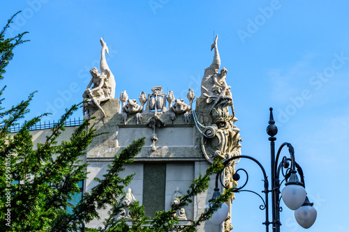 House with chimeras in Kiev, Ukraine. Art Nouveau building with sculptures of the mythical animals was created by architect Vladislav Gorodetsky between 1901 and 1903. photo