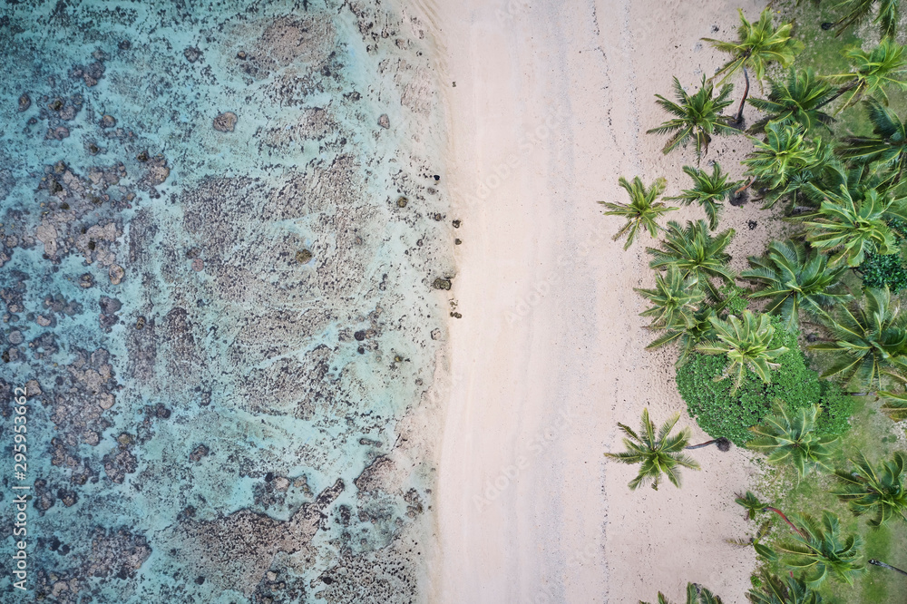 Φωτογραφία Aerial of palm trees and blue water with coral reef on Coral Coast, Fiji