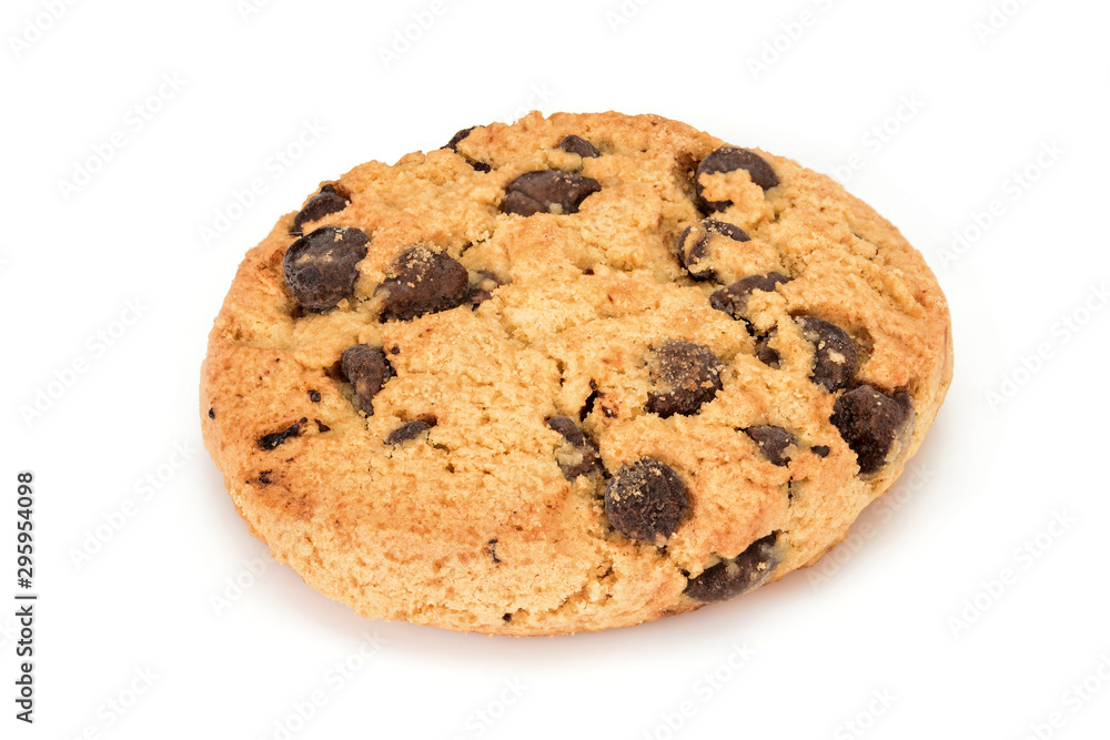 Homemade cookies. Sweet cookie with chocolate chips. Tasty biscuit in high resolution close-up, isolated on white background with small shadows. Homemade bakery. Homemade cookies. Sweet cookie with chocolate chips. Tasty biscuit in high resolution close-up, isolated on white background with small shadows. Homemade bakery.