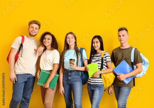 Group of students on color ...