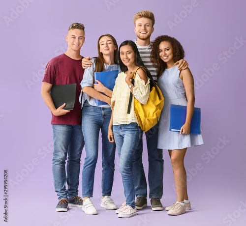 Group of students on color ...