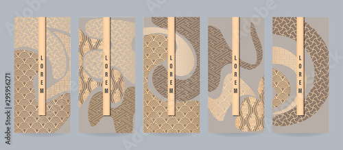 Set of japanese patterns for packaging luxury or premium products. Vector illustration in japan style for voucher, flyer, brochure, book cover, menu
