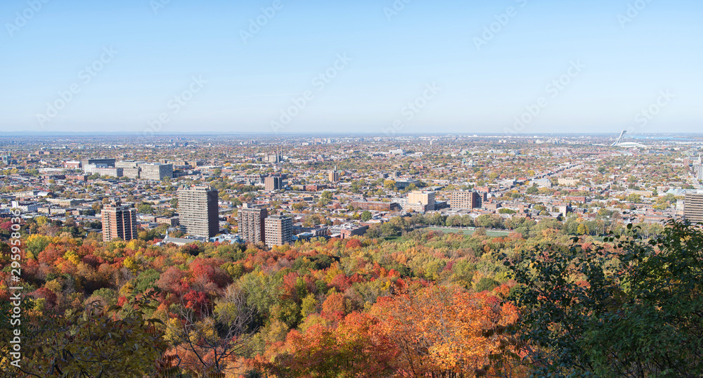 Montreal city skyline from Mont-Royal belvedere during a beautiful fall day