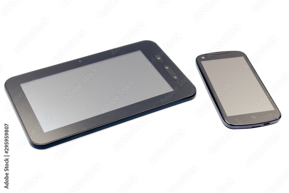 Old tablet and smartphone isolated on white Old tablet and smartphone isolated on white