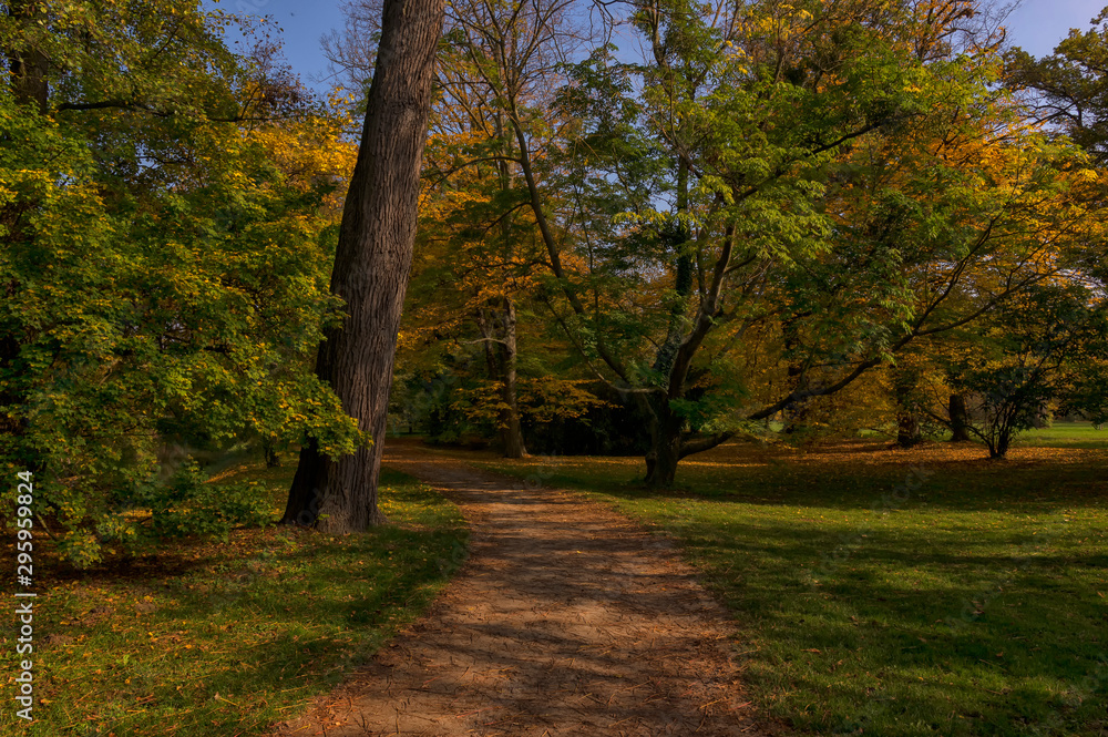 Naklejka premium Walking in Lednice Castle garden - Lednice–Valtice Cultural Landscape, Czech Republic