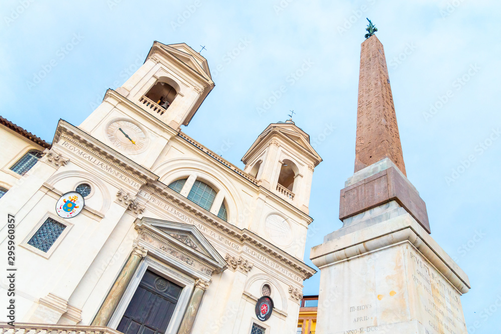 Trinita dei Monti church at the top of Spanish Steps in Rome, Italy