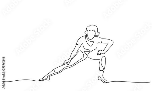 Woman stretching legs fitness one line draw