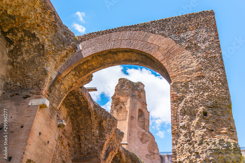 Canvas Print Bottom view of arches of ancient ruins on Palatine Hill