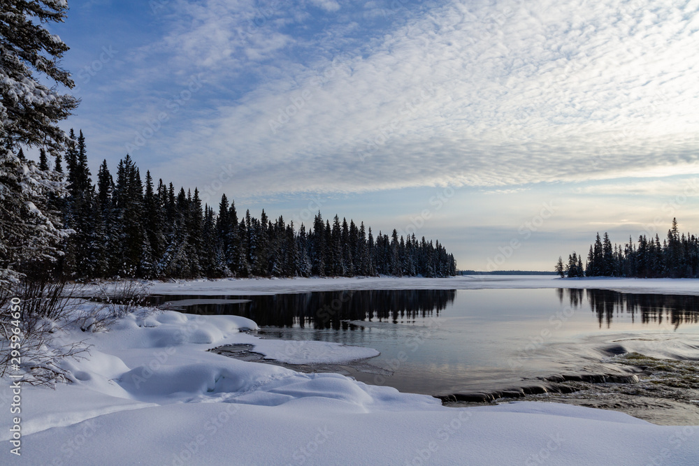 winter landscape with lake and sky winter landscape with lake and sky