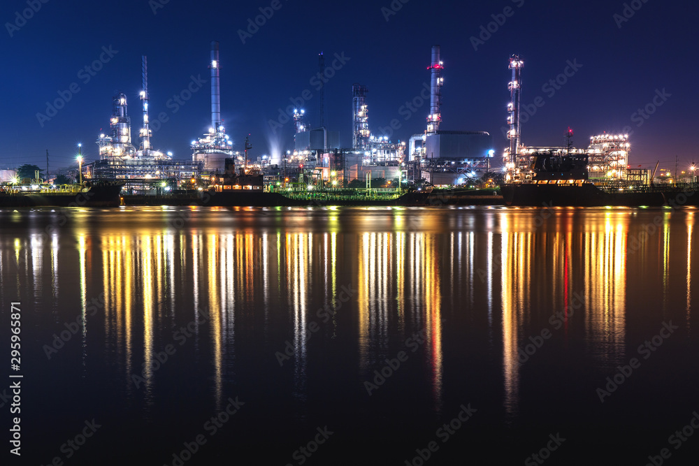 Panorama wide-angle Large oil and gas refinery industrial area at night