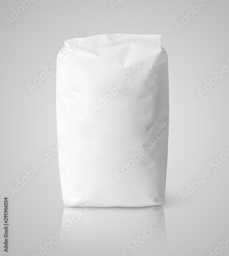 Blank white paper bag package on gray background with clipping path