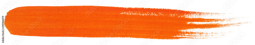 Orange stroke of gouache paint brush isolated on white background - obrazy, fototapety, plakaty 