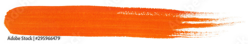 Orange stroke of gouache paint brush isolated on white background
