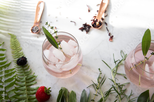 Pink Cocktail on Marble Background