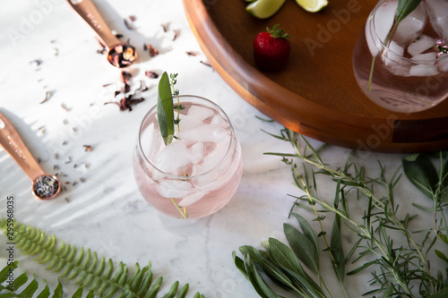 Pink Cocktail on Marble Background