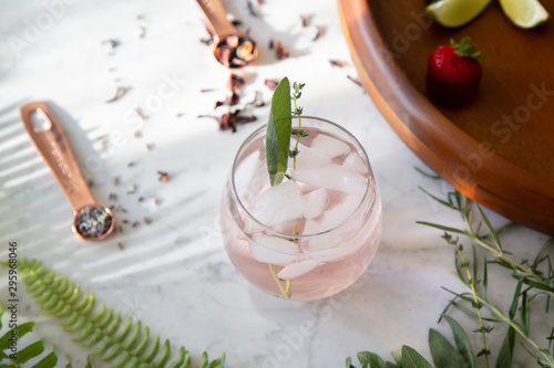 Pink Cocktail on Marble Background
