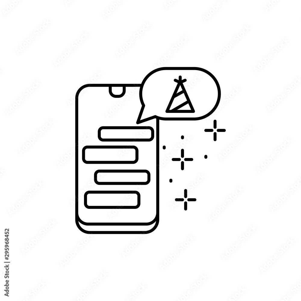 Smartphone, party hat, message icon. Element of Party icon. Thin line icon Smartphone, party hat, message icon. Element of Party icon. Thin line icon