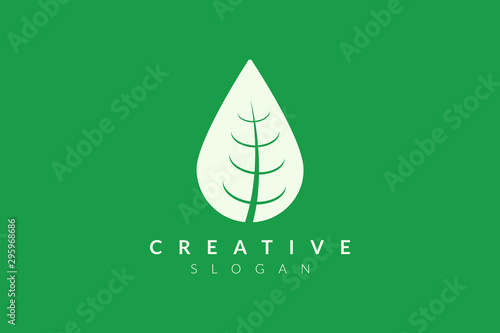 Leaf shape and shape of water droplets combined. Modern vector design. Monogram and flat logo style. Minimalist icons and symbols.