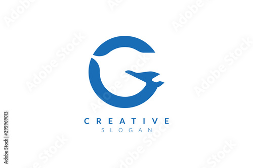 Design vector illustration of a combined form of the letter G and the plane. Minimalist and simple logo, flat style, modern icon and symbol.