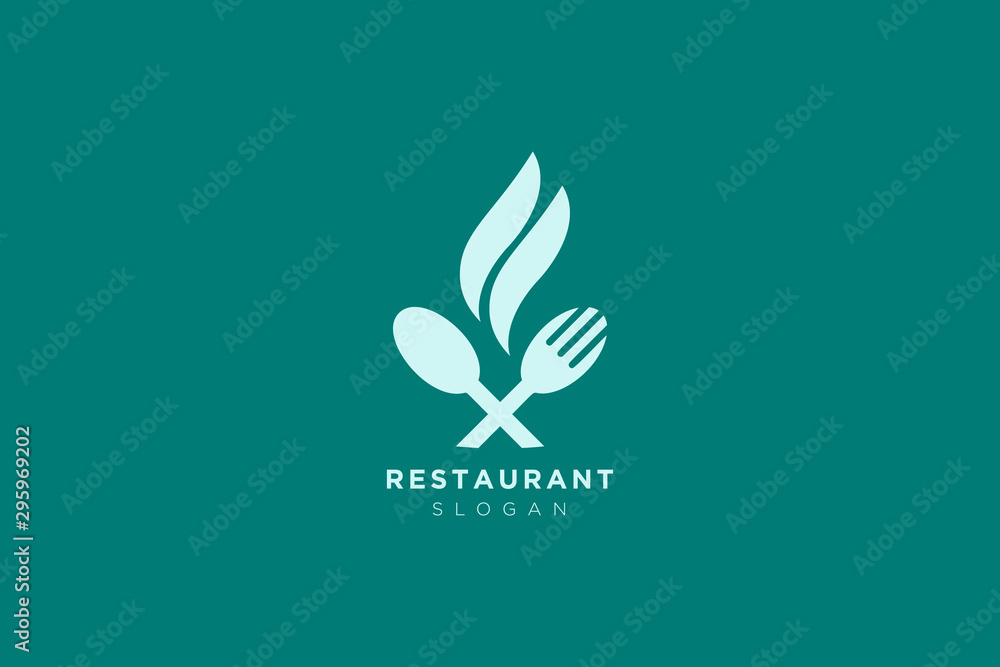 Vector design of a restaurant logo with spoons, leaves and forks. For food, beverage, restaurant product labels Vector design of a restaurant logo with spoons, leaves and forks. For food, beverage, restaurant product labels