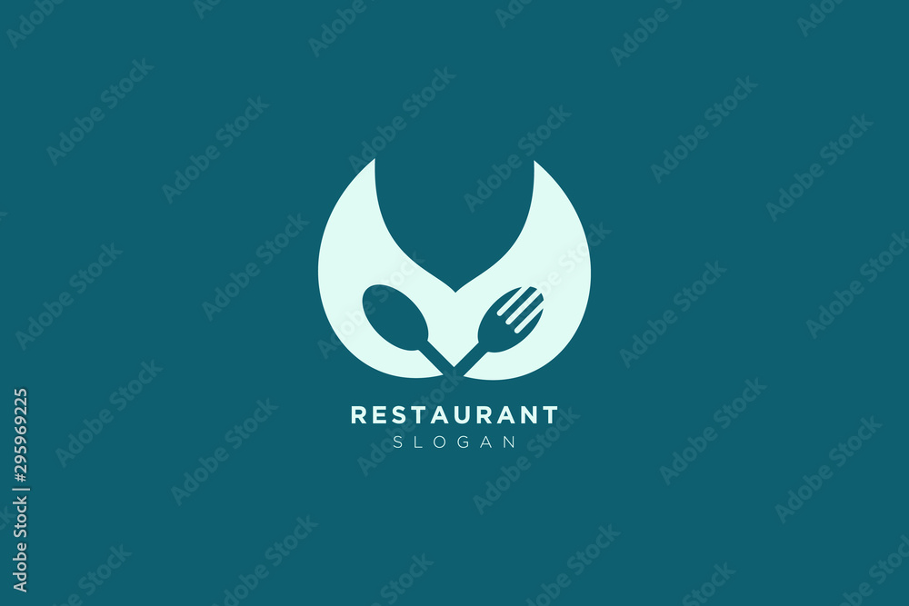 Vector design of a restaurant logo with spoons, leaves and forks. For food, beverage, restaurant product labels Vector design of a restaurant logo with spoons, leaves and forks. For food, beverage, restaurant product labels