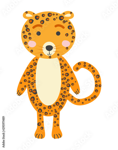 Cute leopard face. Hand drawn jungle animal face in scandinavian style. For kids fashion prints and design. Nursery decoration
