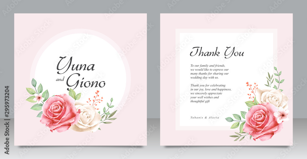 Beautiful wedding card template with floral on pink background Beautiful wedding card template with floral on pink background