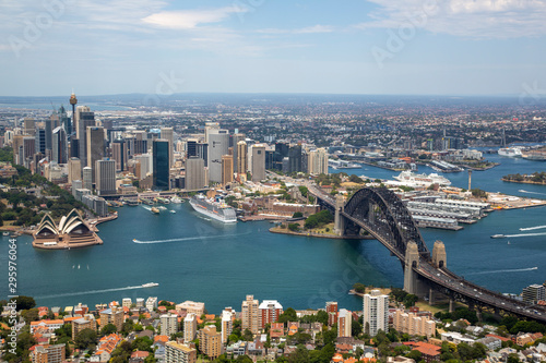 Sydney Australia city and harbour as seen from the air and taken from a helicopter