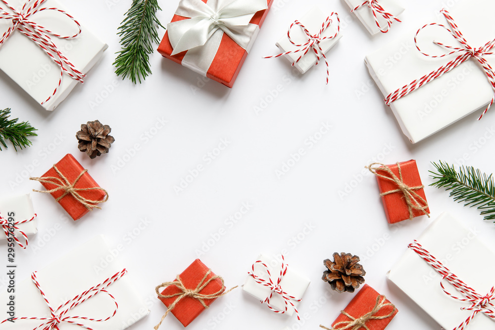 Christmas gift wrapping background, copy space. present box