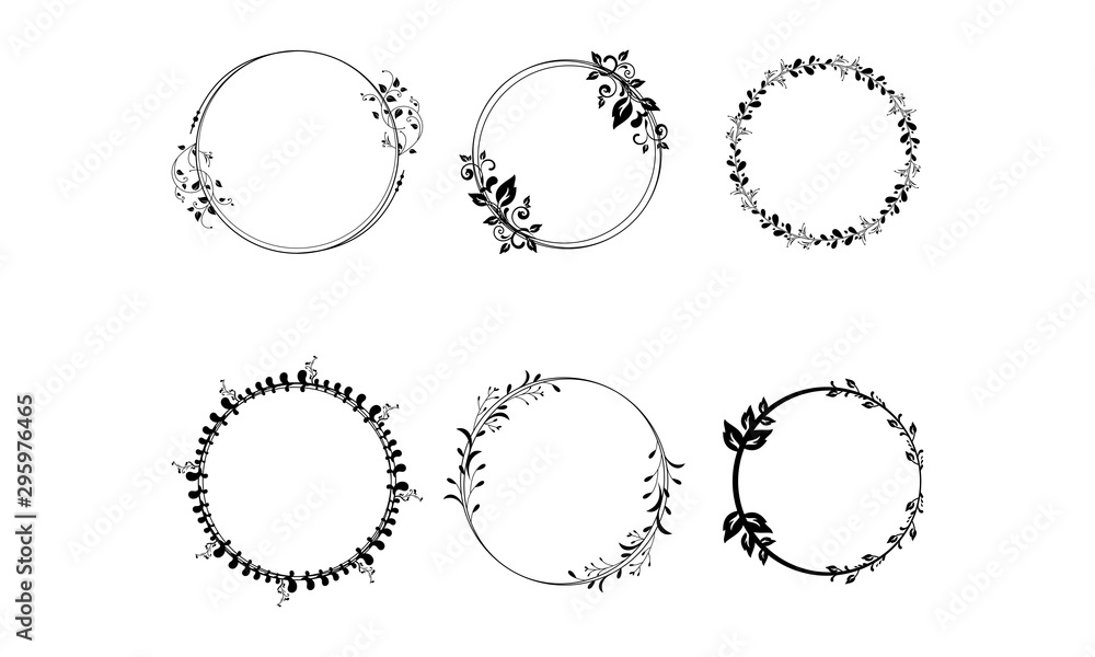 Naklejka Set of vector graphic circle frames. Wreaths for design, logo template