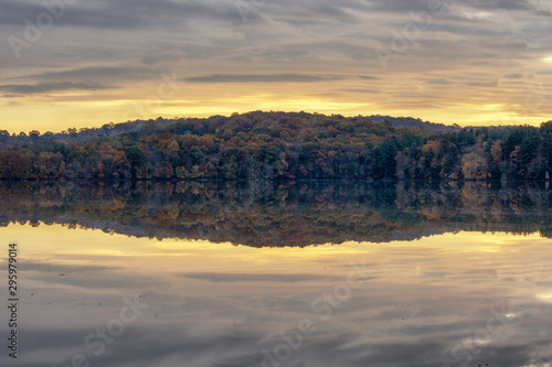 Sunrise Reflection on the Cross River Reservoir. Cross River New York