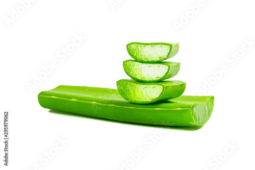 Sliced aloe vera   leaves isolated on white background photo