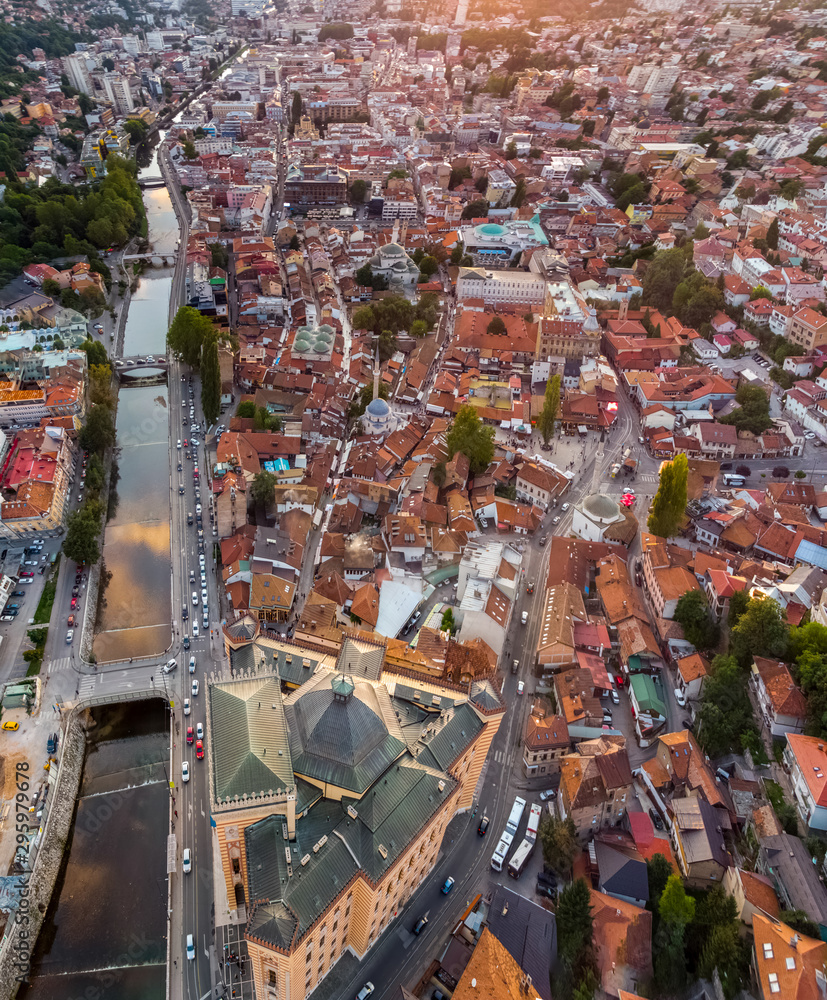 Arial view of Sarajevo from City hall
