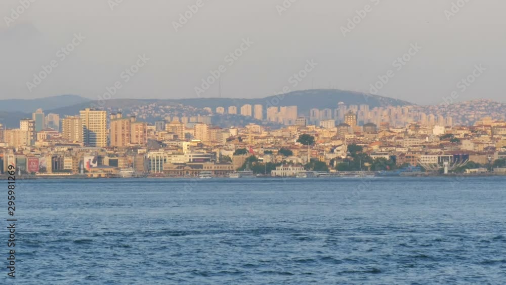 Turkey, Istanbul, view of the city coast from the Sea of Marmara on which cargo barges and other vessels sail Turkey, Istanbul, view of the city coast from the Sea of Marmara on which cargo barges and other vessels sail